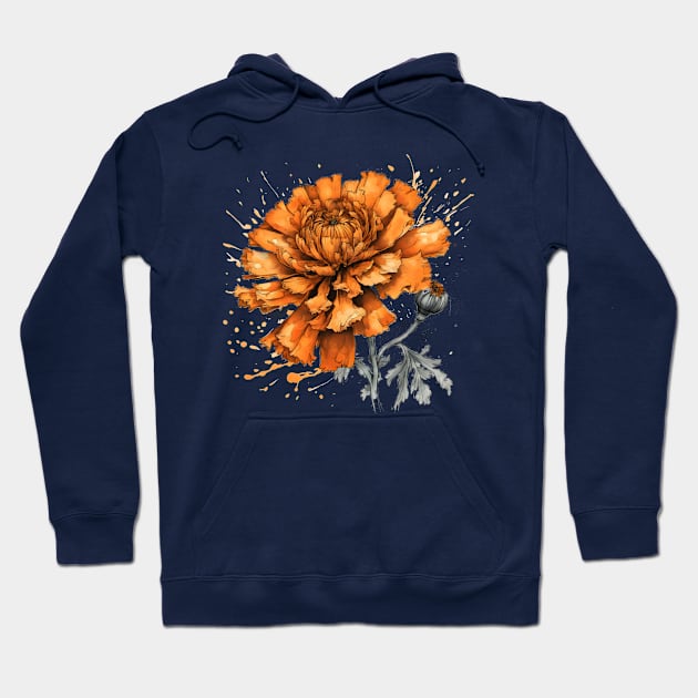 Orange Marigold Flower Painting Hoodie by craftydesigns